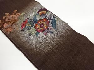 手織り真綿紬花葉模様織出し名古屋帯